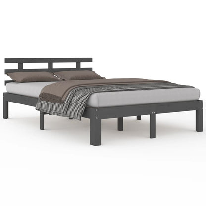 Solid Wood Grey King Size Bed Frame 150x200 cm - No Mattress