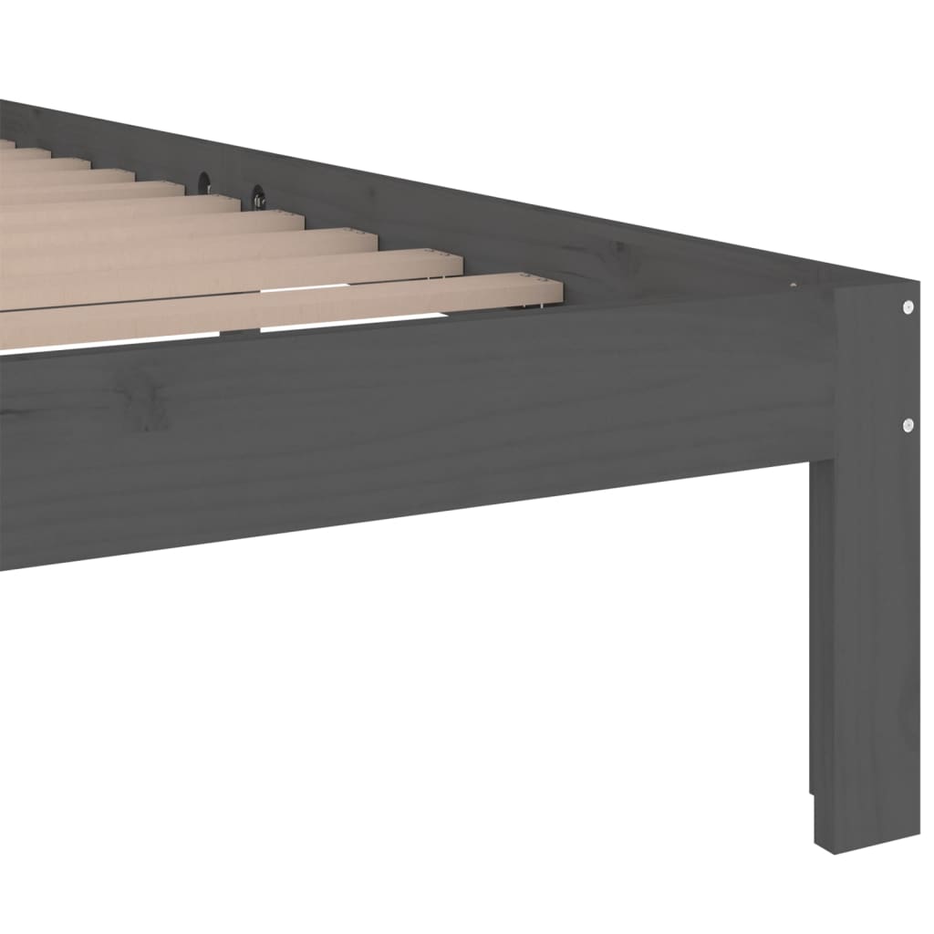 Solid Wood Grey King Size Bed Frame 150x200 cm - No Mattress
