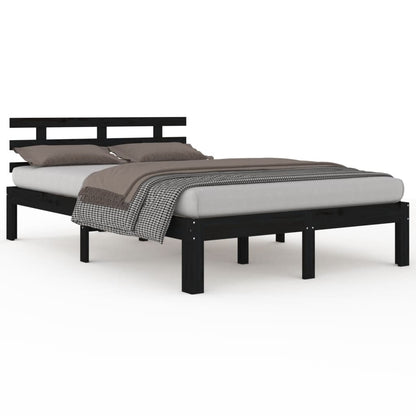 Black Solid Wood Bed Frame 200x200 cm - No Mattress Included
