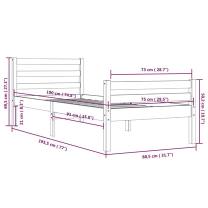 Honey Brown Solid Wood Small Single Bed Frame 75x190 cm