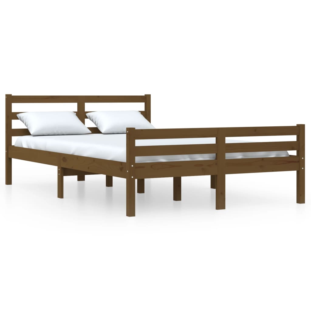 Small Double Solid Wood Bed Frame, Honey Brown, 120x190 cm