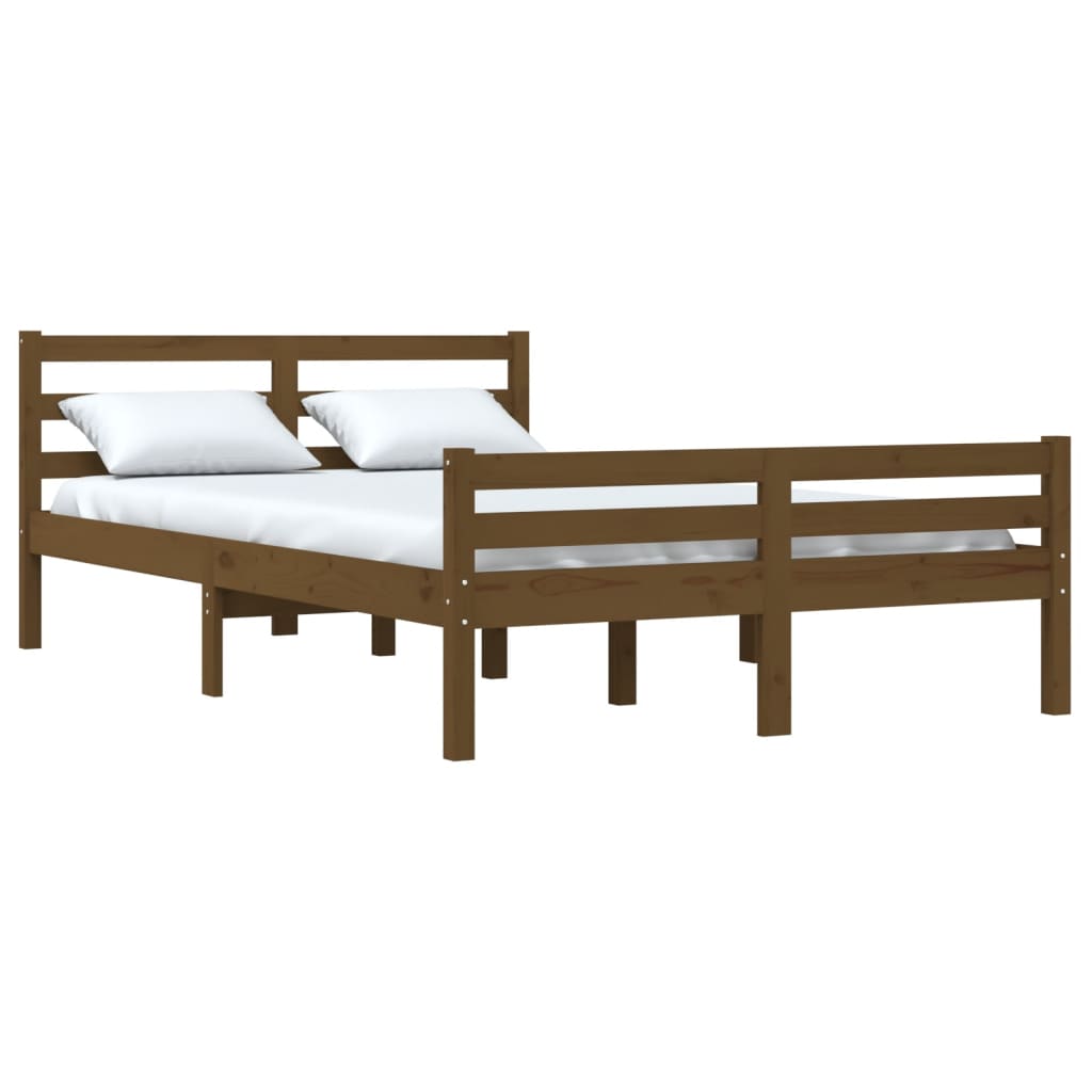 Small Double Solid Wood Bed Frame, Honey Brown, 120x190 cm