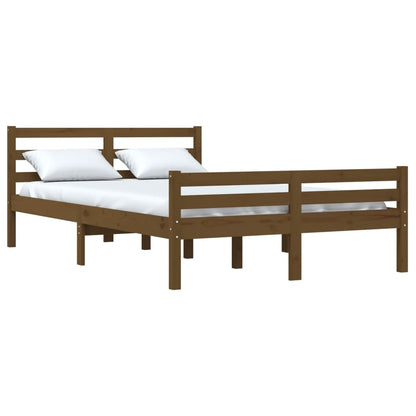 Small Double Solid Wood Bed Frame, Honey Brown, 120x190 cm