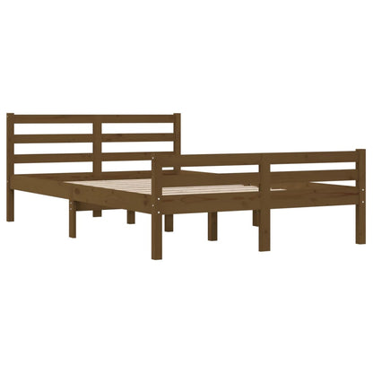 Small Double Solid Wood Bed Frame, Honey Brown, 120x190 cm