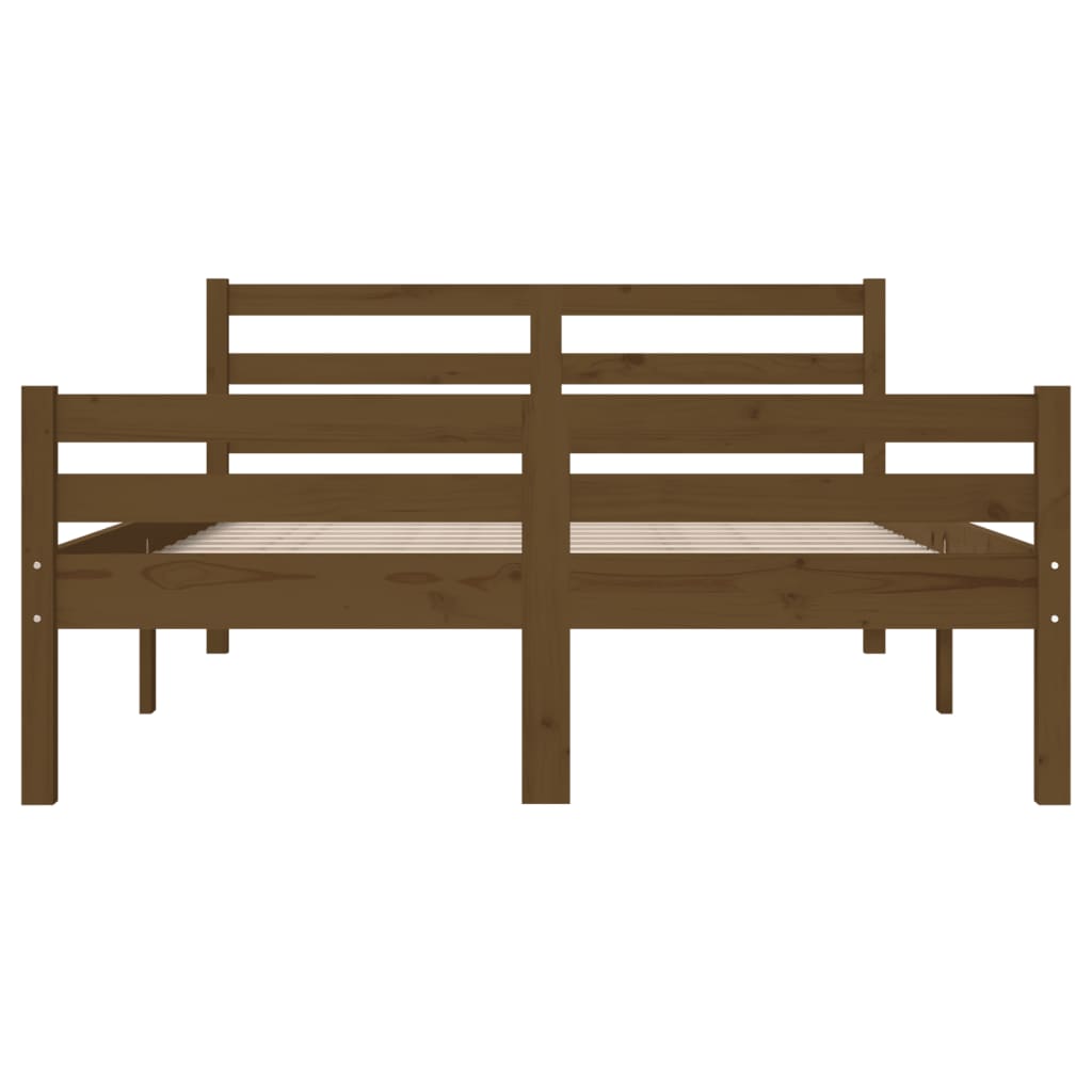 Small Double Solid Wood Bed Frame, Honey Brown, 120x190 cm