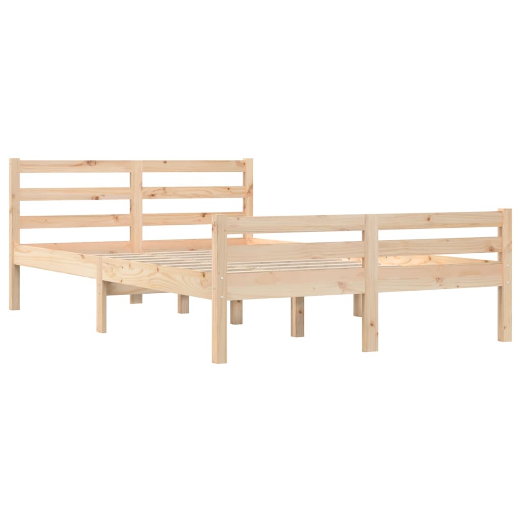 Solid Wood Double Bed Frame 135x190 cm – Natural Finish