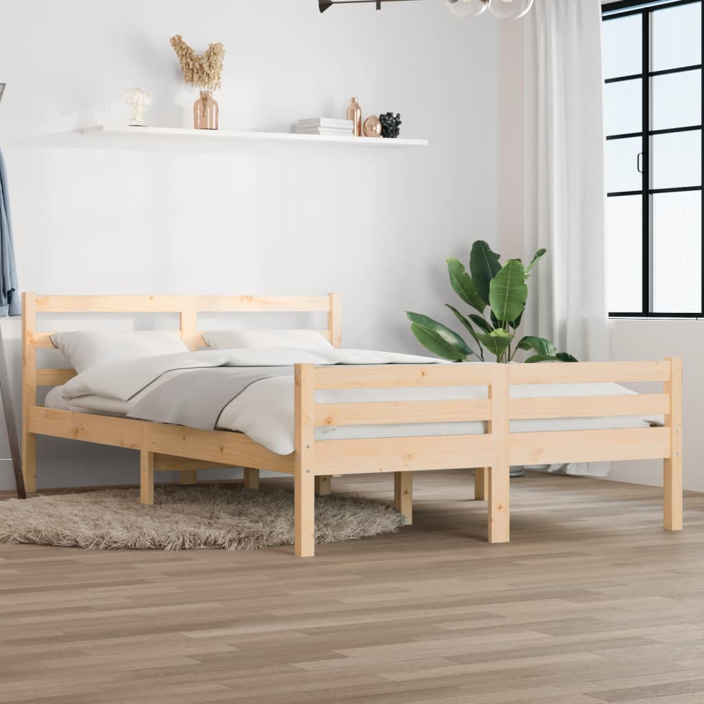 Solid Wood Double Bed Frame 135x190 cm – Natural Finish