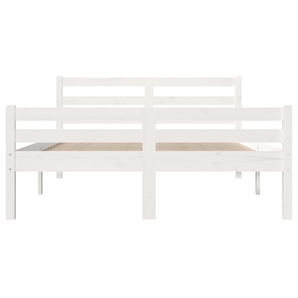 White Solid Wood Double Bed Frame 135x190 cm - No Mattress Included