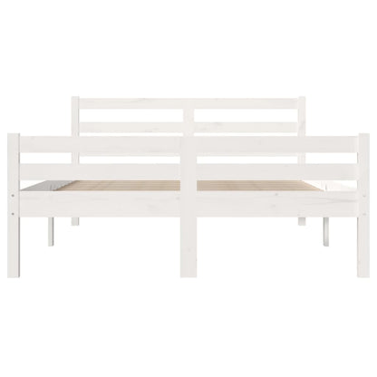 White Solid Wood Double Bed Frame 135x190 cm - No Mattress Included