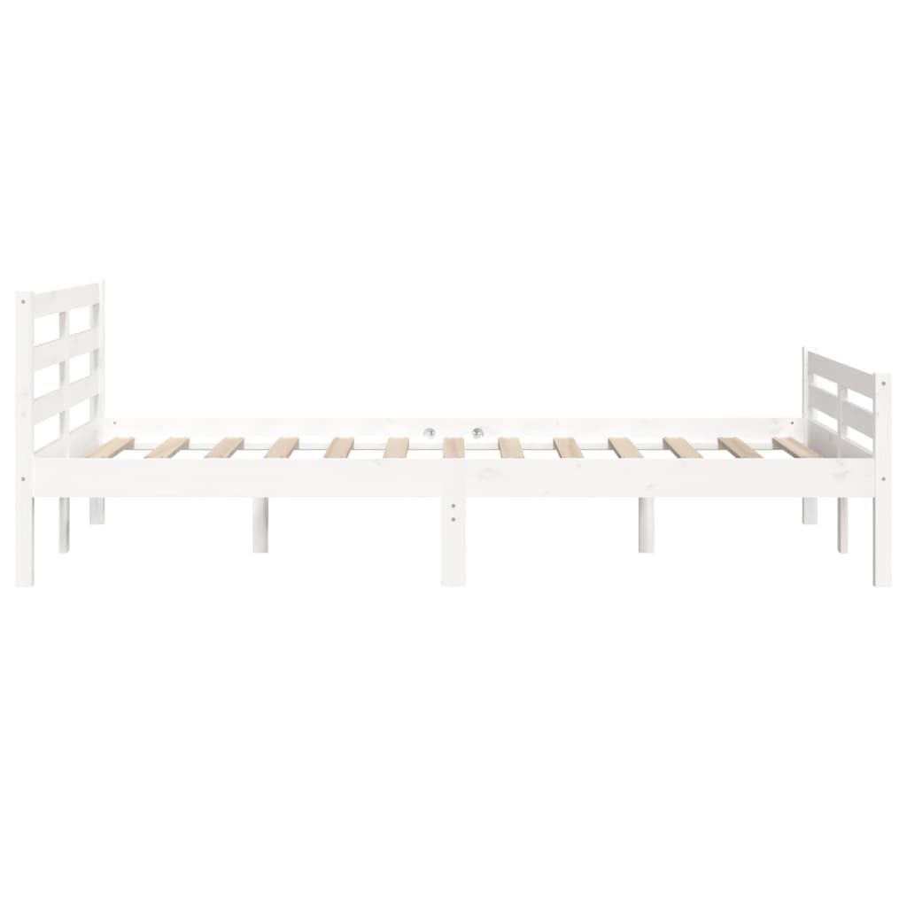 White Solid Wood Double Bed Frame 135x190 cm - No Mattress Included