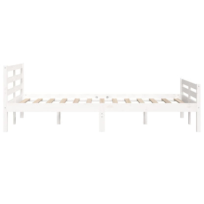 White Solid Wood Double Bed Frame 135x190 cm - No Mattress Included