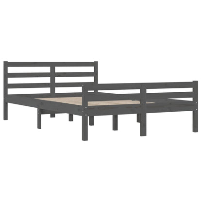 Solid Wood Grey Bed Frame 140x190 cm - Mattress Not Included