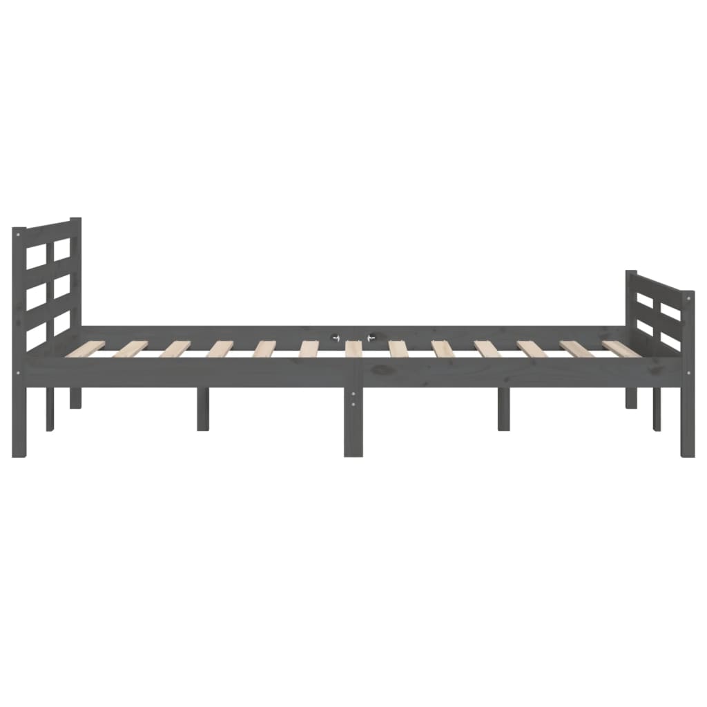 Solid Wood Grey Bed Frame 140x190 cm - Mattress Not Included