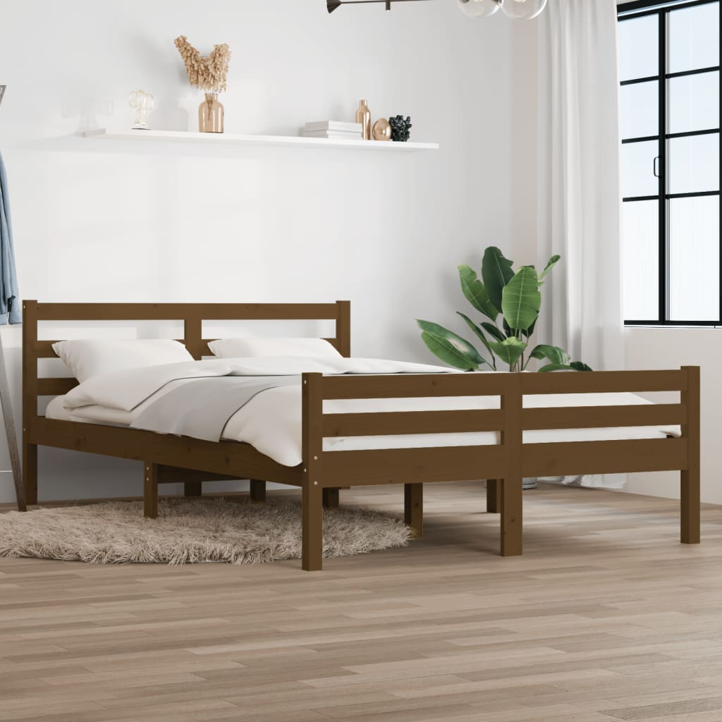 Honey Brown Solid Wood Bed Frame 140x190 cm - No Mattress