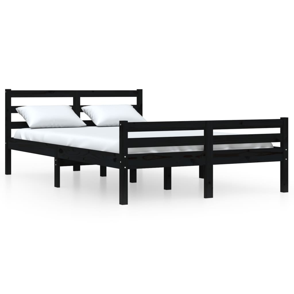 Black Solid Wood Bed Frame 140x190 cm - No Mattress Included