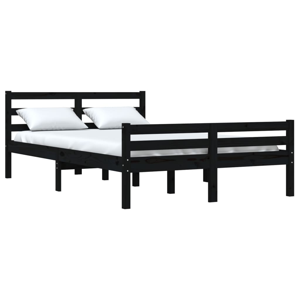 Black Solid Wood Bed Frame 140x190 cm - No Mattress Included