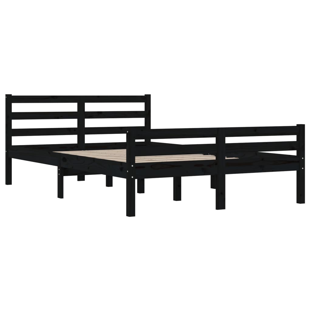 Black Solid Wood Bed Frame 140x190 cm - No Mattress Included