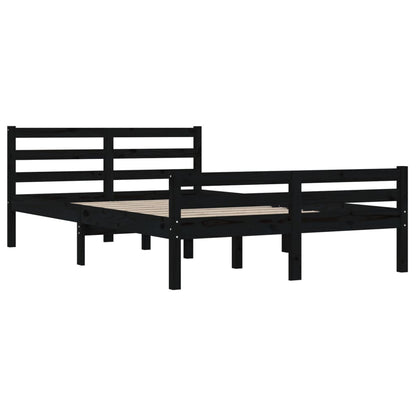 Black Solid Wood Bed Frame 140x190 cm - No Mattress Included