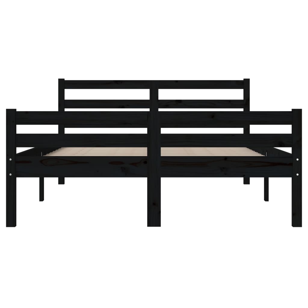 Black Solid Wood Bed Frame 140x190 cm - No Mattress Included