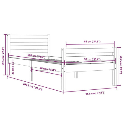 Solid Wood Bed Frame 90x200 cm - Natural Finish, No Mattress
