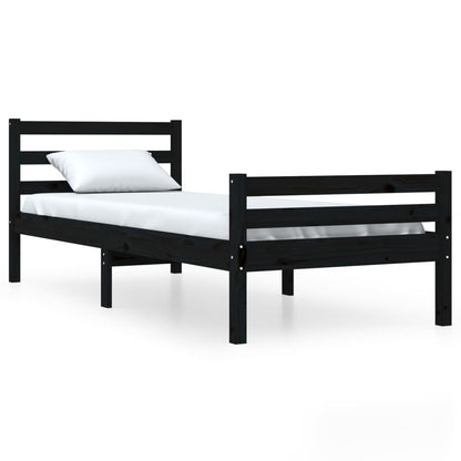Solid Wood Black Bed Frame - 90x200 cm (Mattress Not Included)