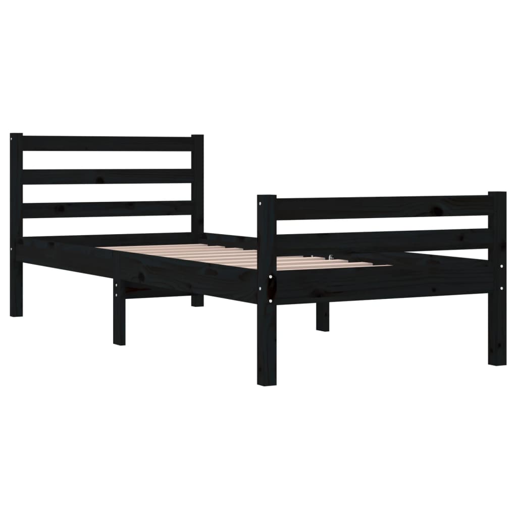 Solid Wood Black Bed Frame - 90x200 cm (Mattress Not Included)