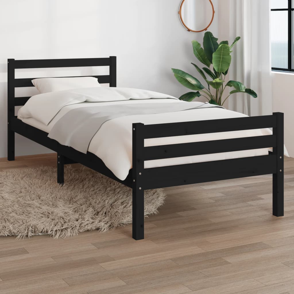 Solid Wood Black Bed Frame - 90x200 cm (Mattress Not Included)