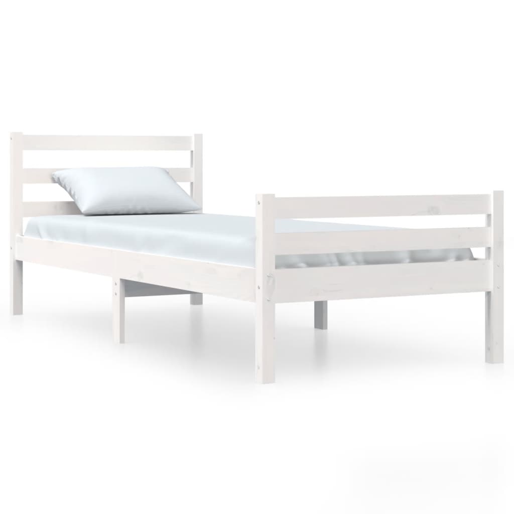 Solid Wood Bed Frame, White, 100x200 cm - Mattress Not Included