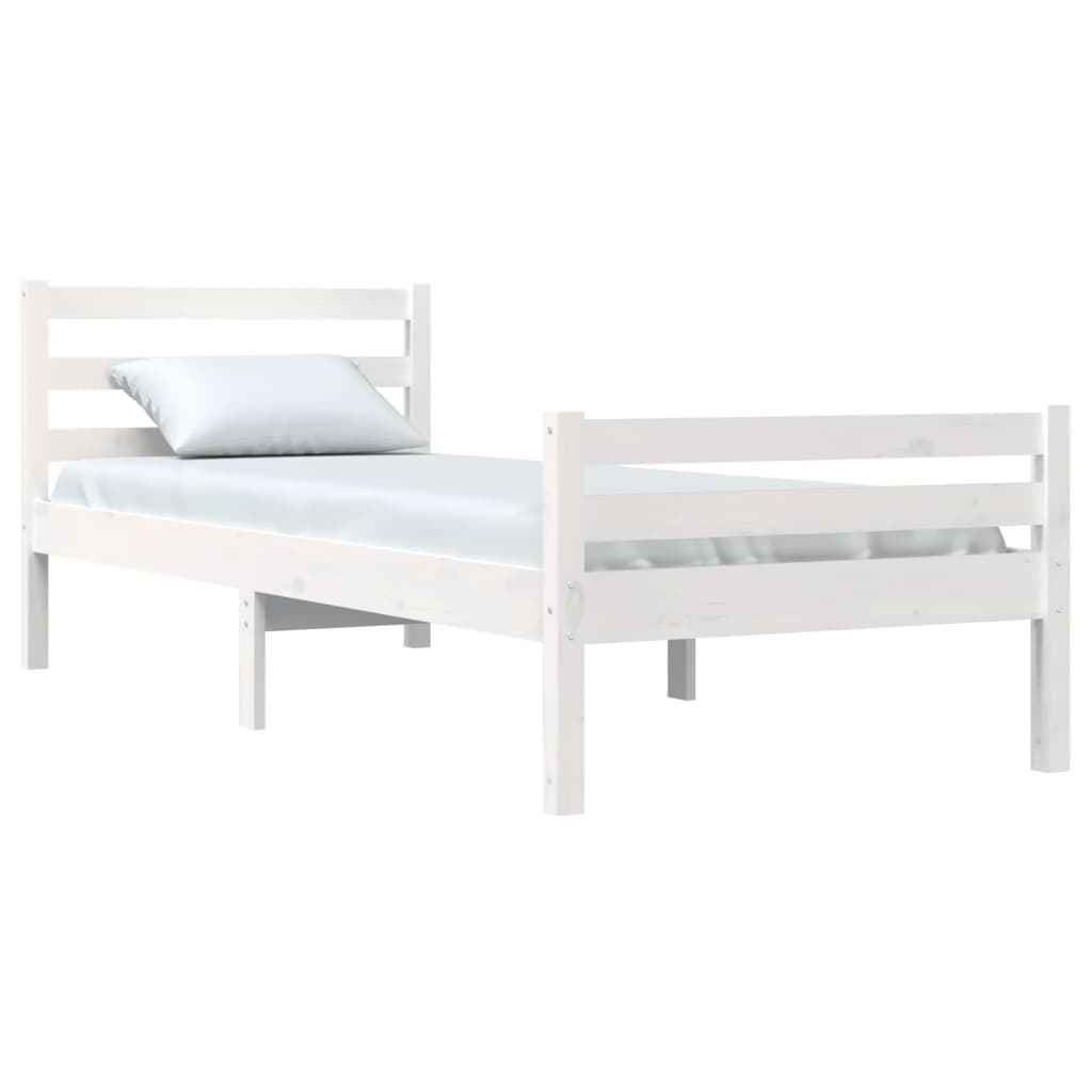 Solid Wood Bed Frame, White, 100x200 cm - Mattress Not Included