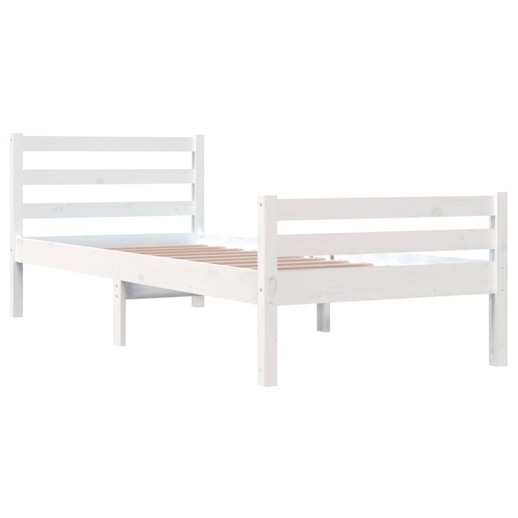 Solid Wood Bed Frame, White, 100x200 cm - Mattress Not Included