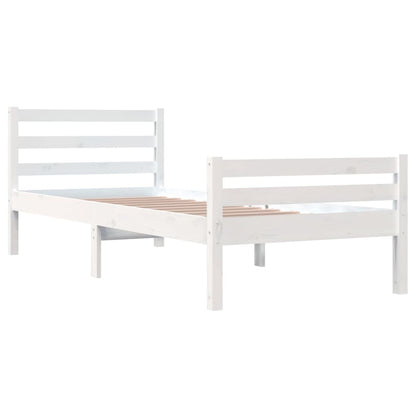 Solid Wood Bed Frame, White, 100x200 cm - Mattress Not Included