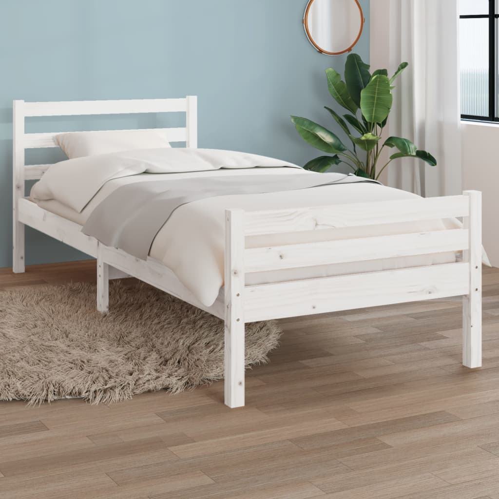 Solid Wood Bed Frame, White, 100x200 cm - Mattress Not Included