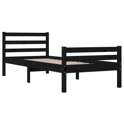 Black Solid Wood Bed Frame, No Mattress, 100x200 cm