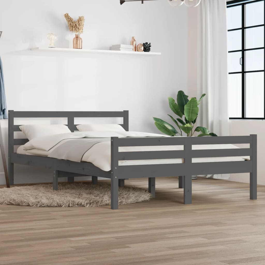 Solid Wood Grey Bed Frame - 120x200 cm (Mattress Not Included)