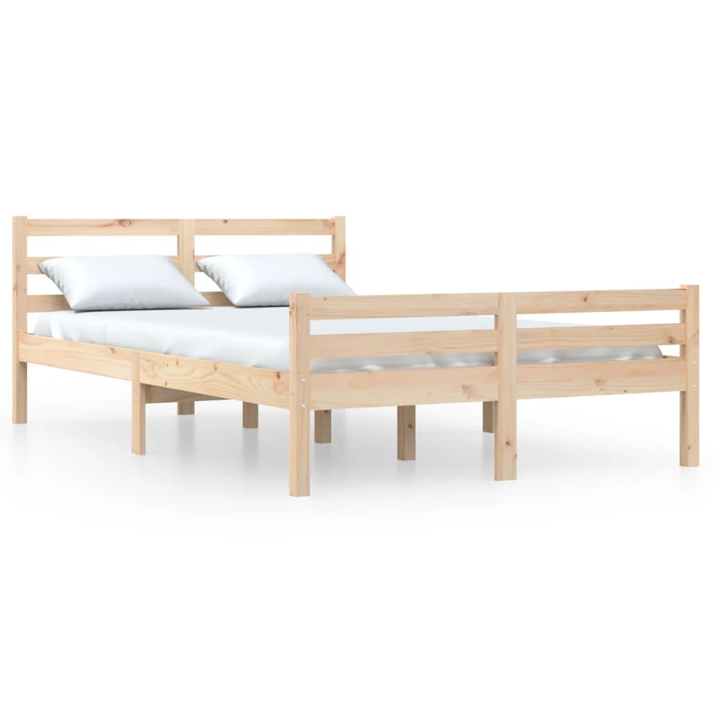 Solid Wood Bed Frame 140x200 cm - Natural Finish No Mattress Included