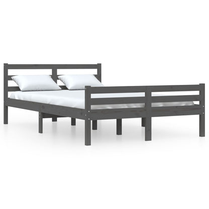 Solid Wood Grey Bed Frame 140x200 cm - Mattress Not Included
