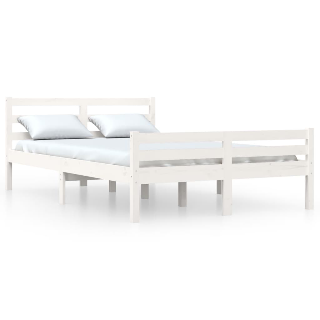 King Size White Solid Wood Bed Frame 150x200 cm (No Mattress)