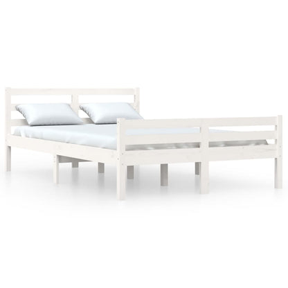 King Size White Solid Wood Bed Frame 150x200 cm (No Mattress)