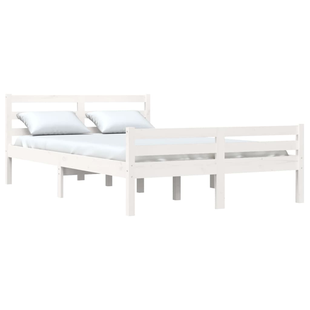 King Size White Solid Wood Bed Frame 150x200 cm (No Mattress)