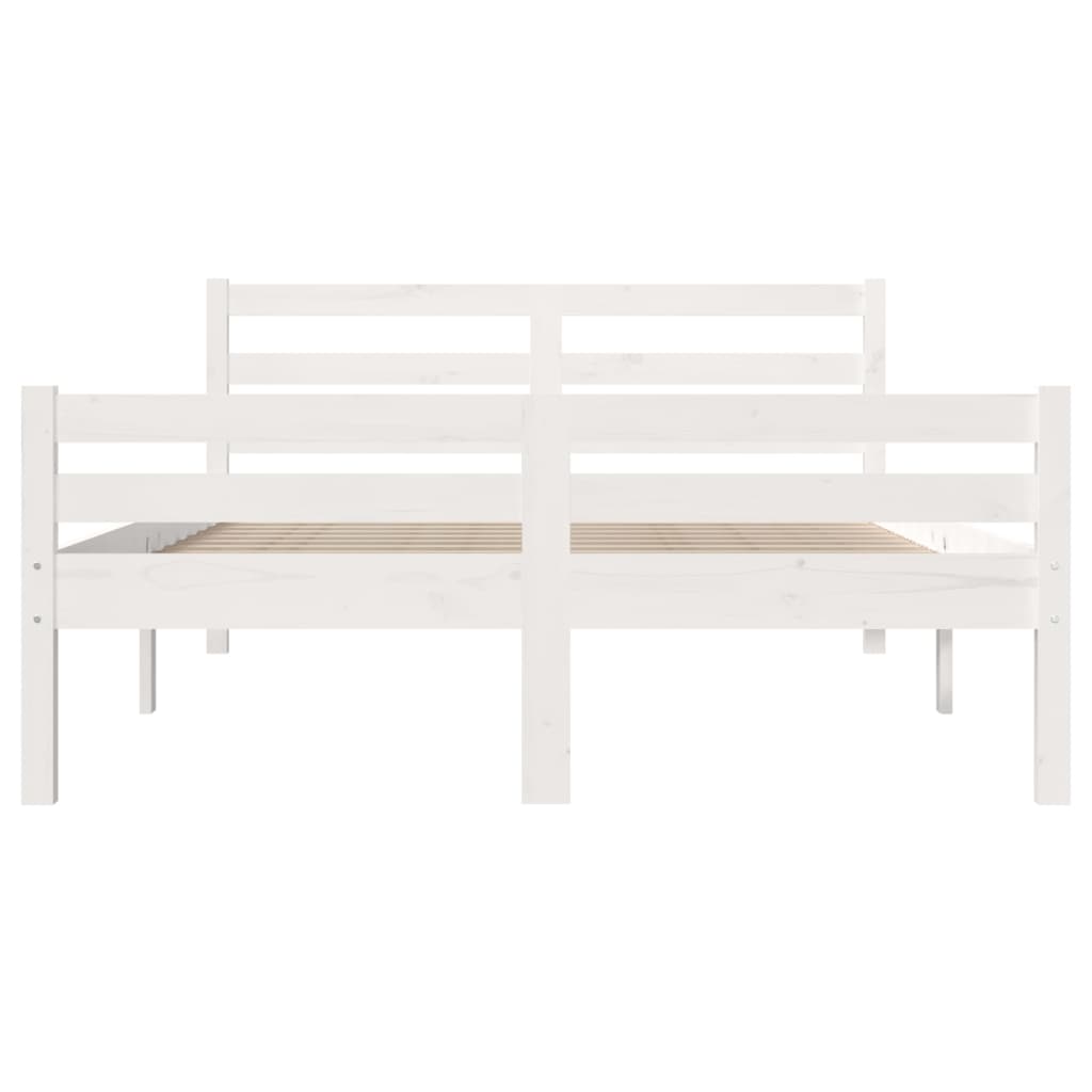 King Size White Solid Wood Bed Frame 150x200 cm (No Mattress)