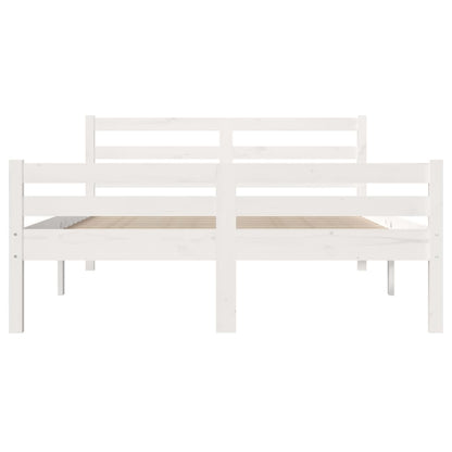 King Size White Solid Wood Bed Frame 150x200 cm (No Mattress)