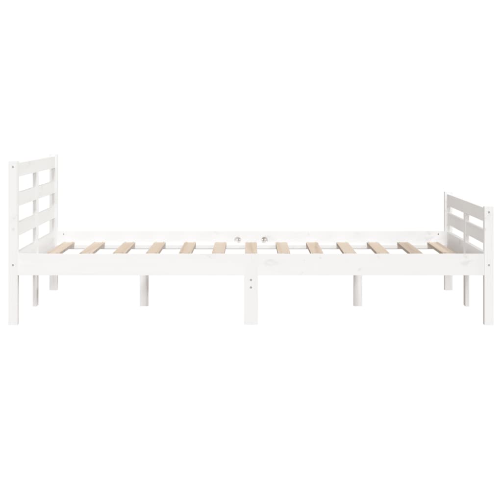 King Size White Solid Wood Bed Frame 150x200 cm (No Mattress)