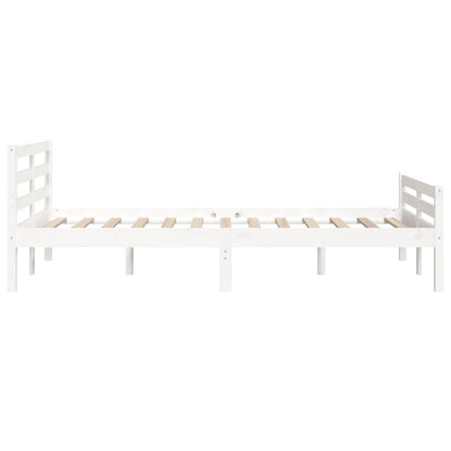 King Size White Solid Wood Bed Frame 150x200 cm (No Mattress)