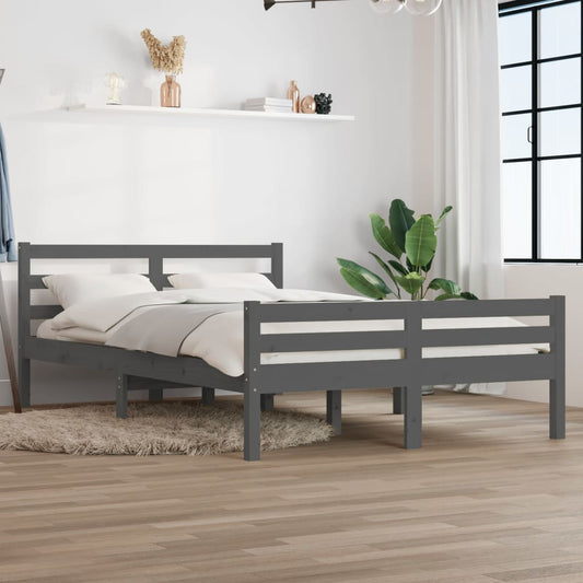 Solid Wood Grey King Size Bed Frame 150x200 cm - No Mattress Included