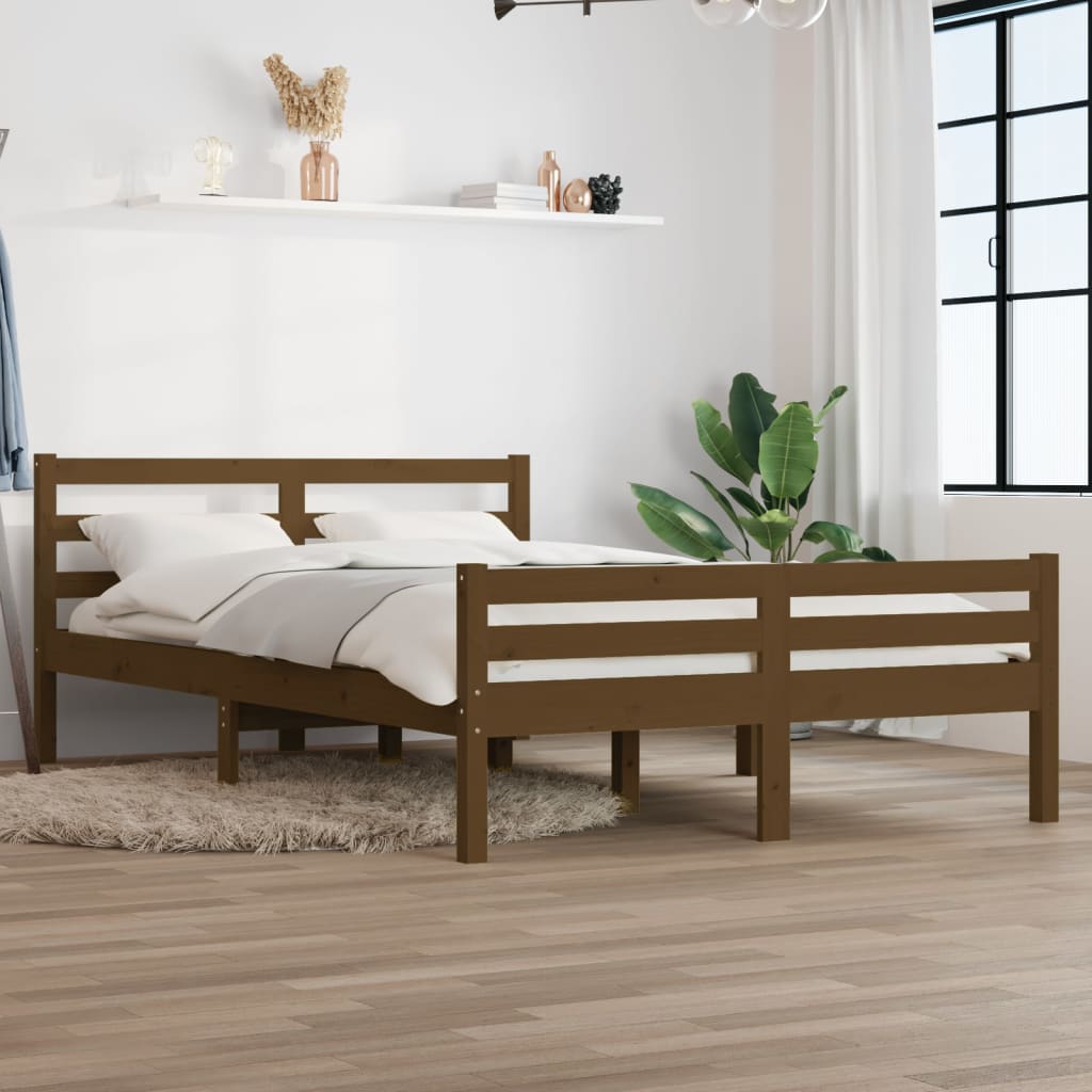 King Size Honey Brown Solid Wood Bed Frame 150x200 cm