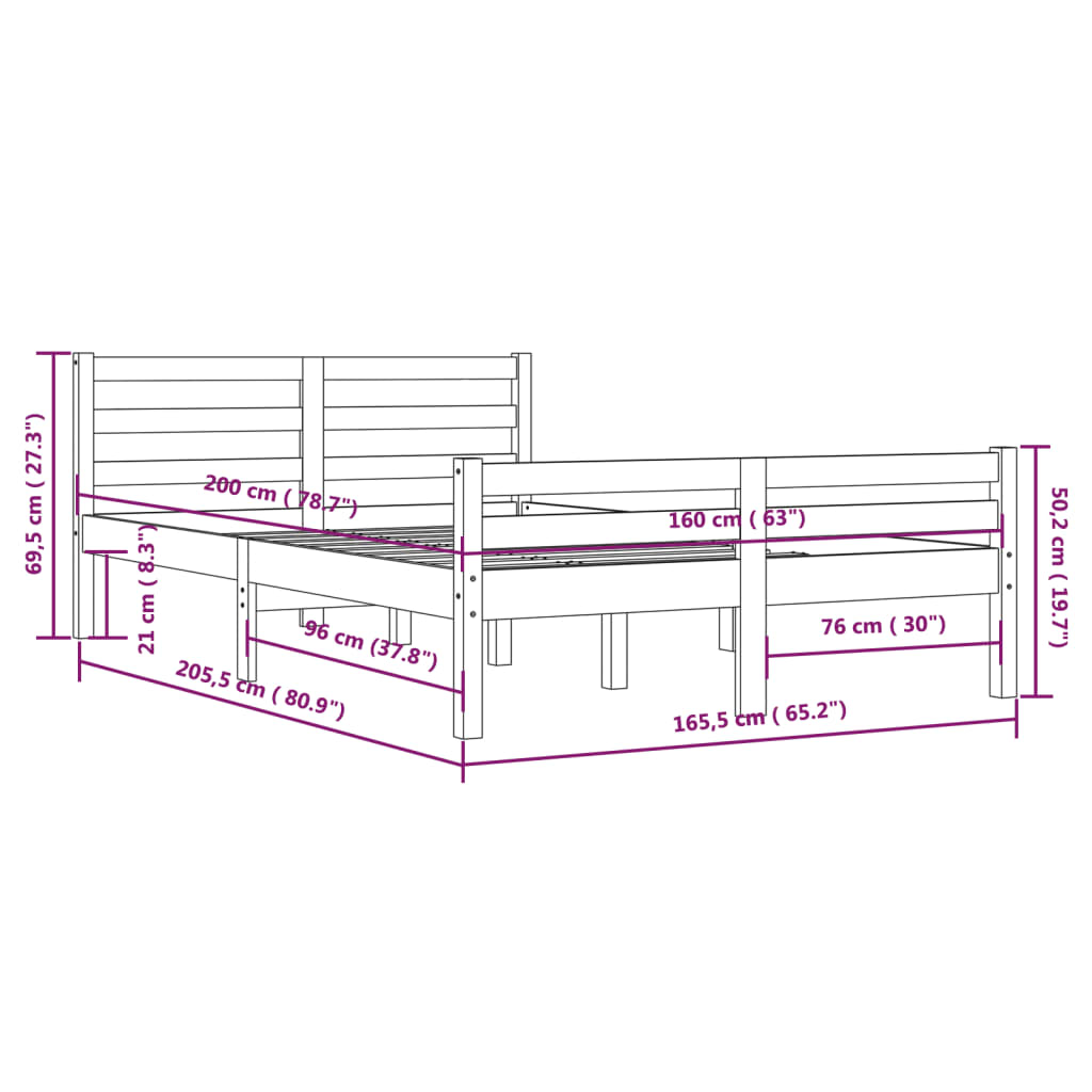 Bed Frame without Mattress Solid Wood 160x200 cm