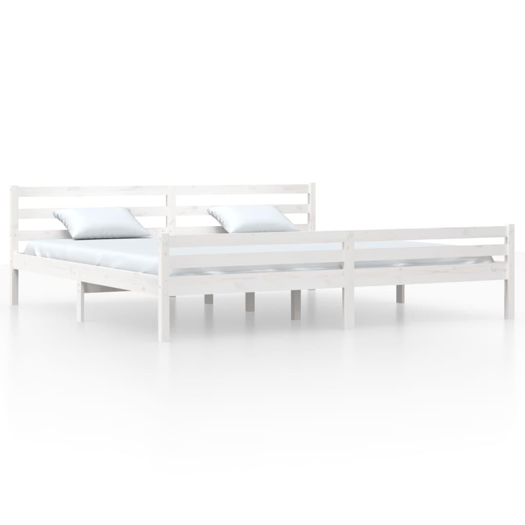 Solid Wood White Bed Frame, 200x200 cm - Mattress Not Included