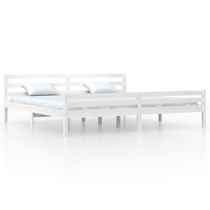 Solid Wood White Bed Frame, 200x200 cm - Mattress Not Included
