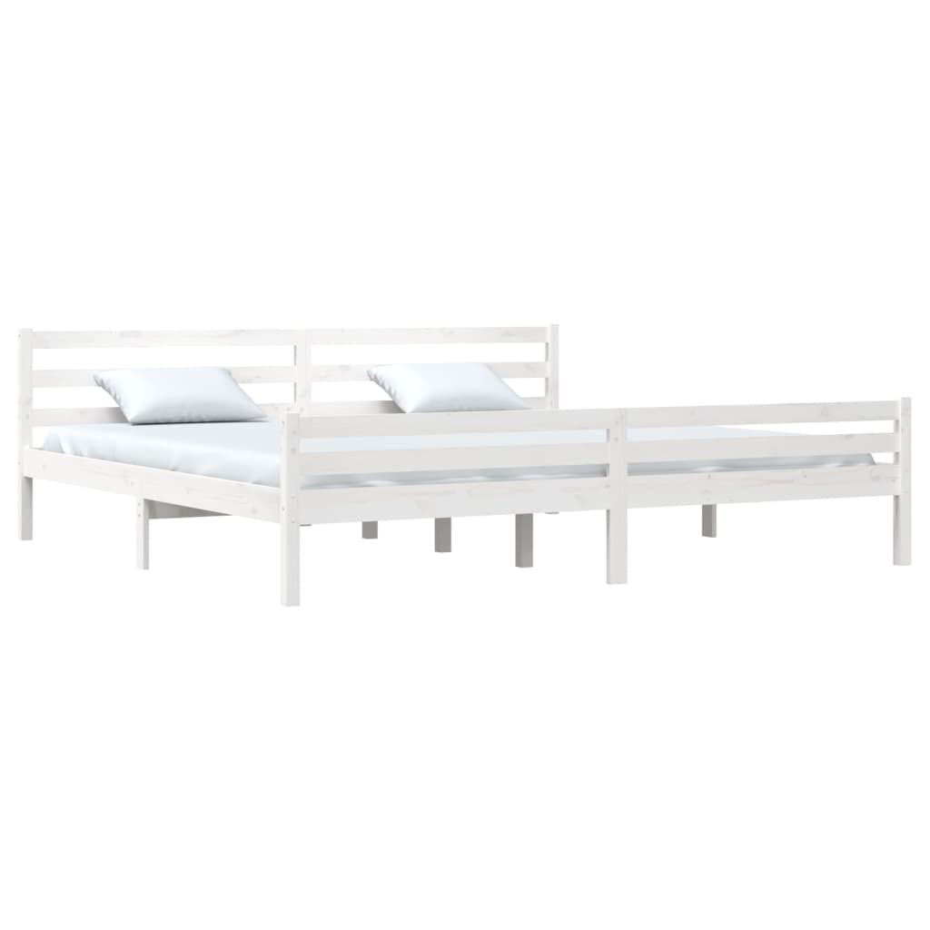 Solid Wood White Bed Frame, 200x200 cm - Mattress Not Included