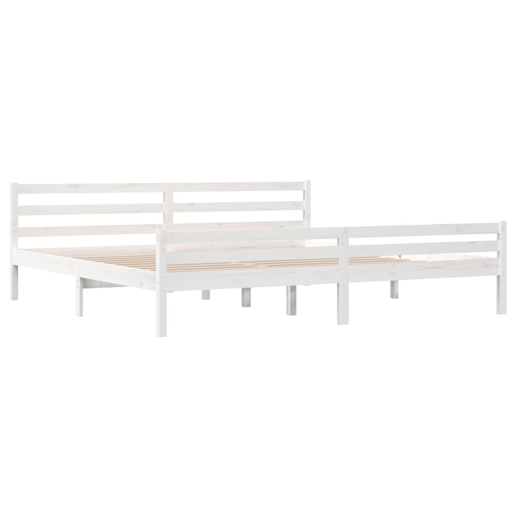 Solid Wood White Bed Frame, 200x200 cm - Mattress Not Included